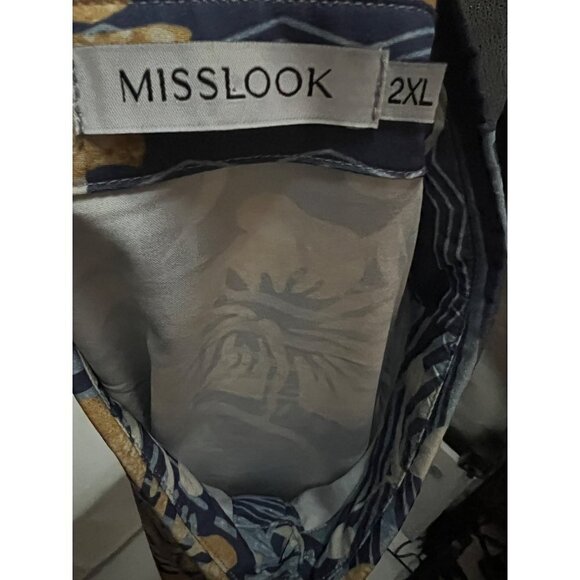 MissLook Mens Blue Hawaiian Aloha Floral Button Up Pullover Shirt 2XL Stretch - Picture 6 of 8